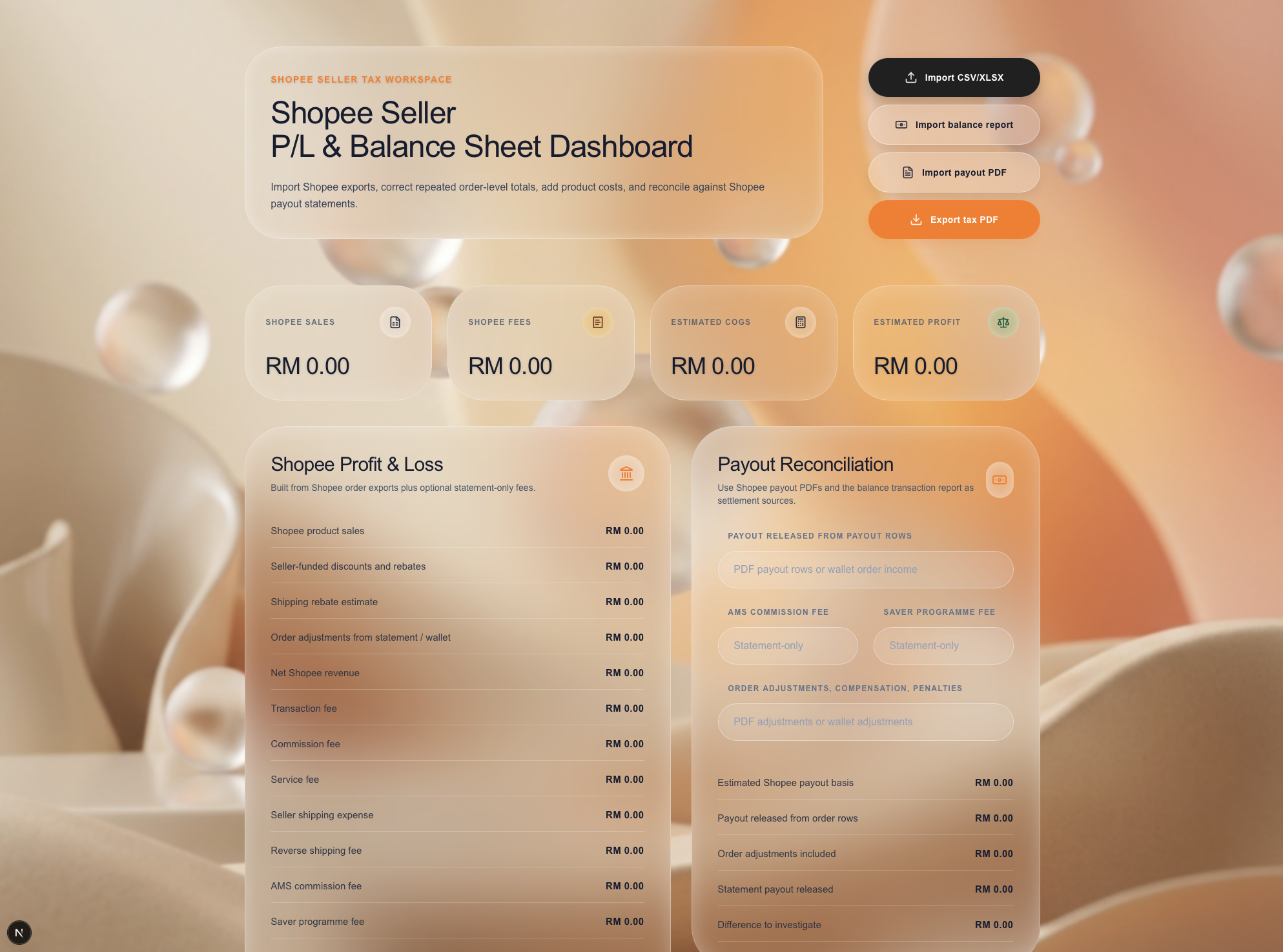 Shopee dashboard app web design shown on a tablet mockup